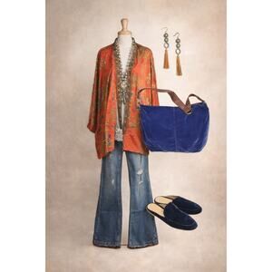 Lucky Brand Midnight Blue Velvet Hobo Bag Y2K Boho Luxe Kate Moss Sienna Miller